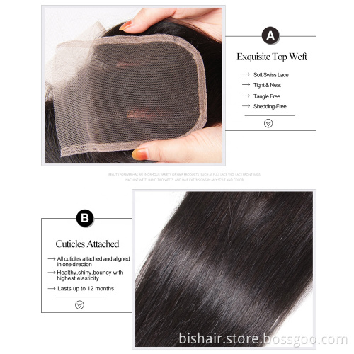 Cuticle Aligned Remy Human Hair Extentions Closure 4x4 Silky Straight Lace Closure 100% Human Hair Extentions